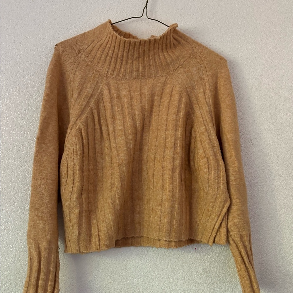 Topshop Mustard Yellow Cowl Neck Sweater Ribbed Knit